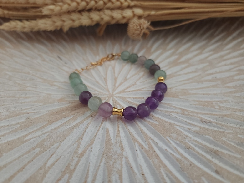 BRPU03.01.Bracelet perles Fluorite/Améthyste