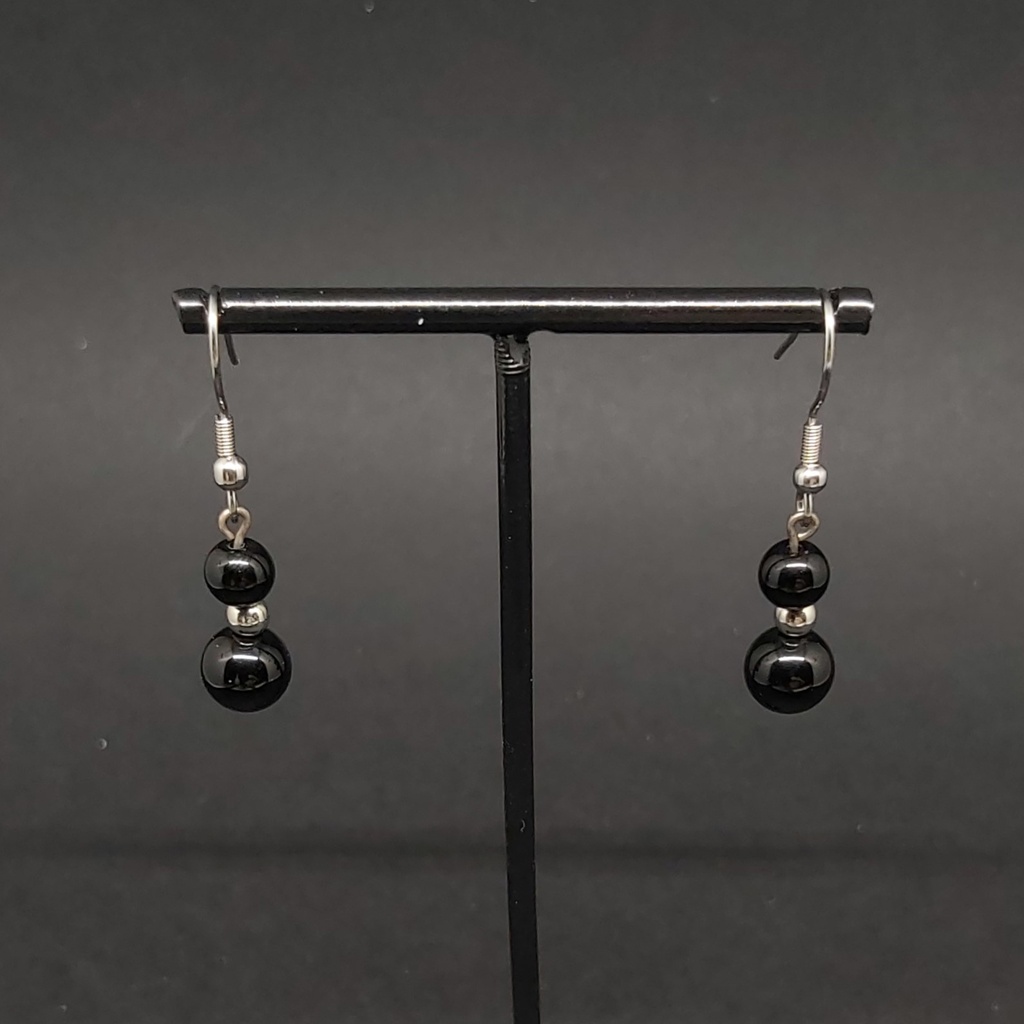 BOPU01.15.Boucles 2 perles Onyx Noir