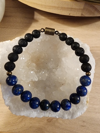 BRES01.02.Bracelet perles Pierre de Lave et Lapis Lazuli