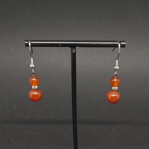 BOPU01.01.Boucles 2 perles Agate Rouge