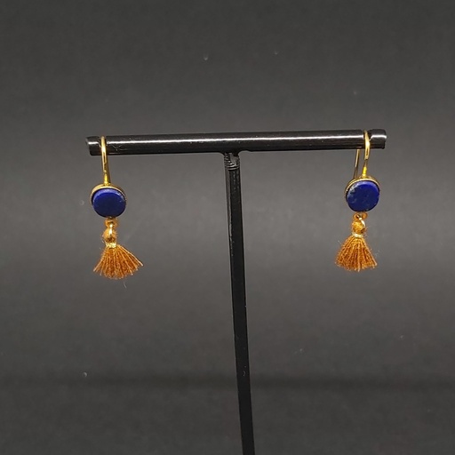 Boucles porte cabochon et pompons Lapis Lazuli